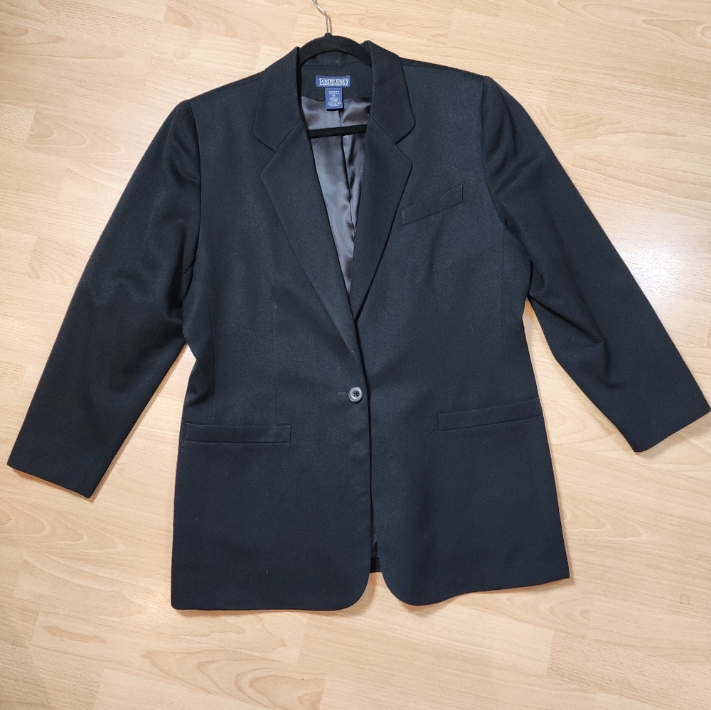Lands' End 100% Wool Black Blazer Vintage Size 16 Runs Small (Large/XL)